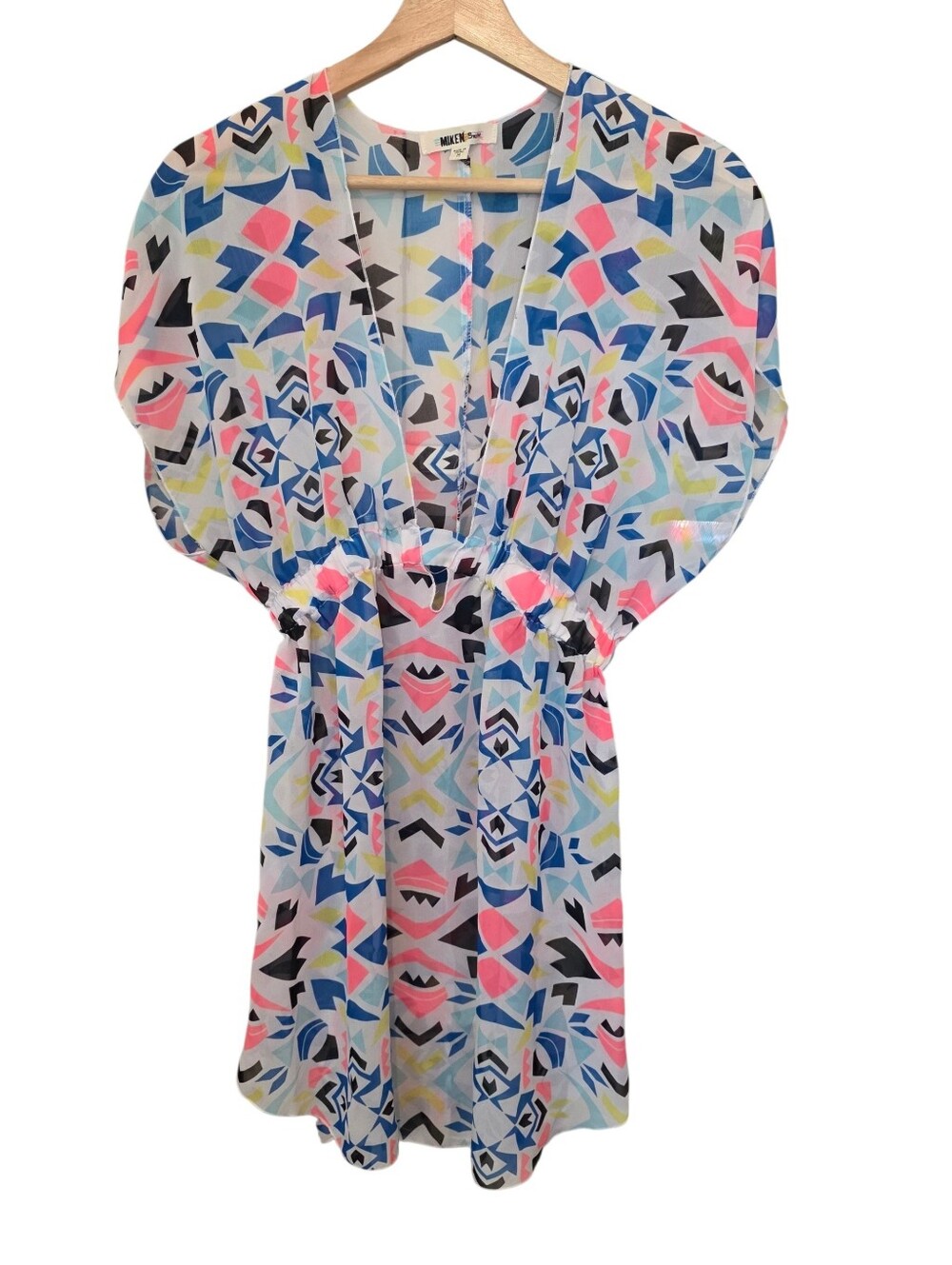 Miken Sheer Neon 90s Theme Geometric Print Swim Cover-Up Size M EUC